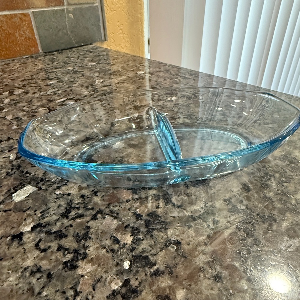 Vintage Fostoria Versailles Blue 8" Oval 2 Part Relish Fairfax Blue